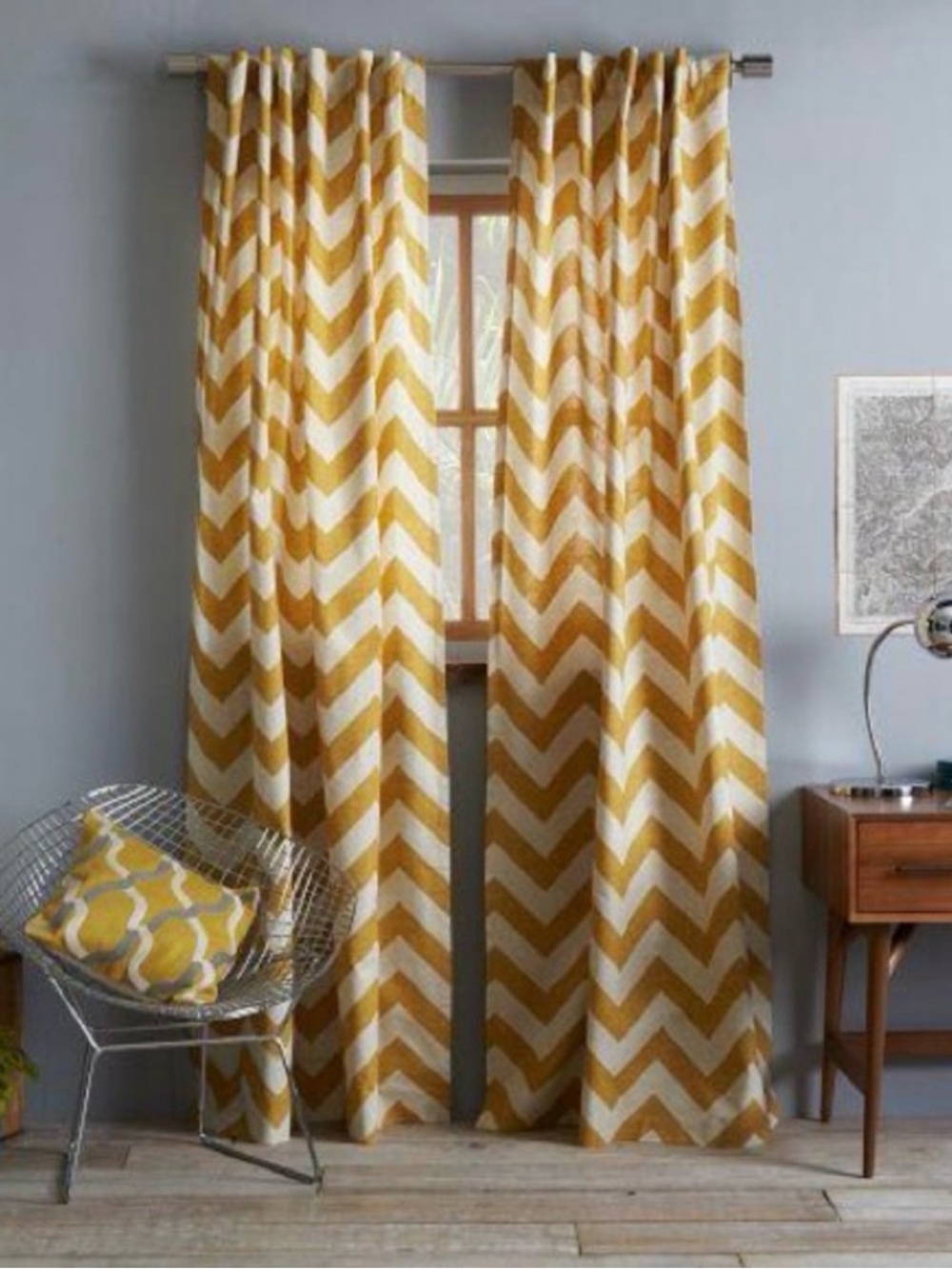 West Elm Chevron Gold/Cream 2 Curtain Panels